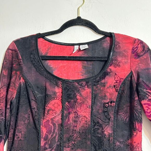 Y2K red & white abstract paisley rose appliqué top whimsigoth fairy grunge dark - Picture 3 of 8